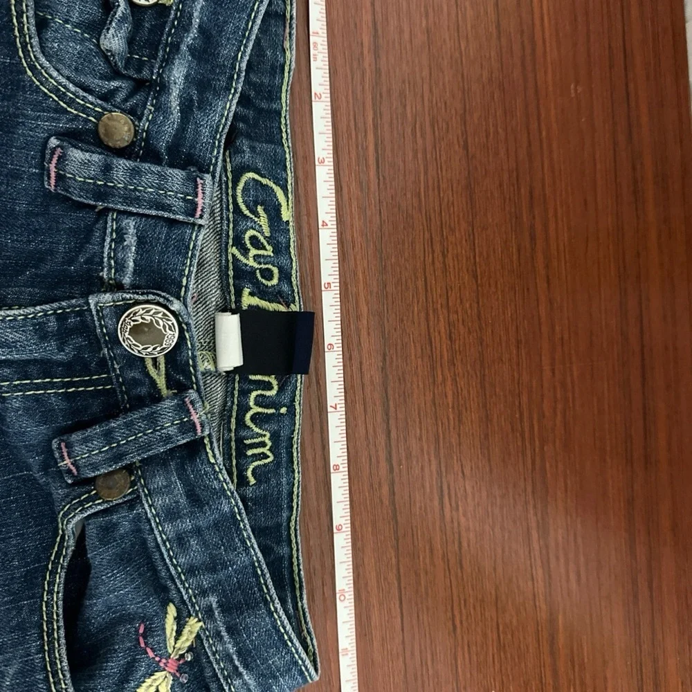Gap Blue Denim Dragonfly Embroidery Stretch Bermuda Rolled Shorts Size 8 Girls - Picture 8 of 10